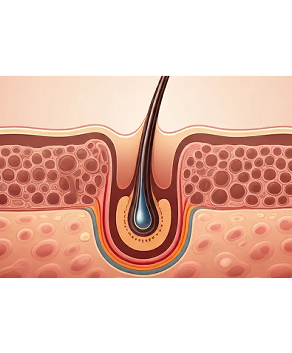 Hair follicle structure and surrounding skin layers.