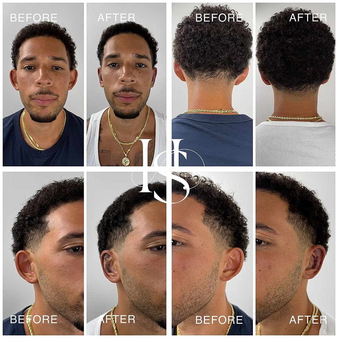 Hair transformation before and after comparison images.